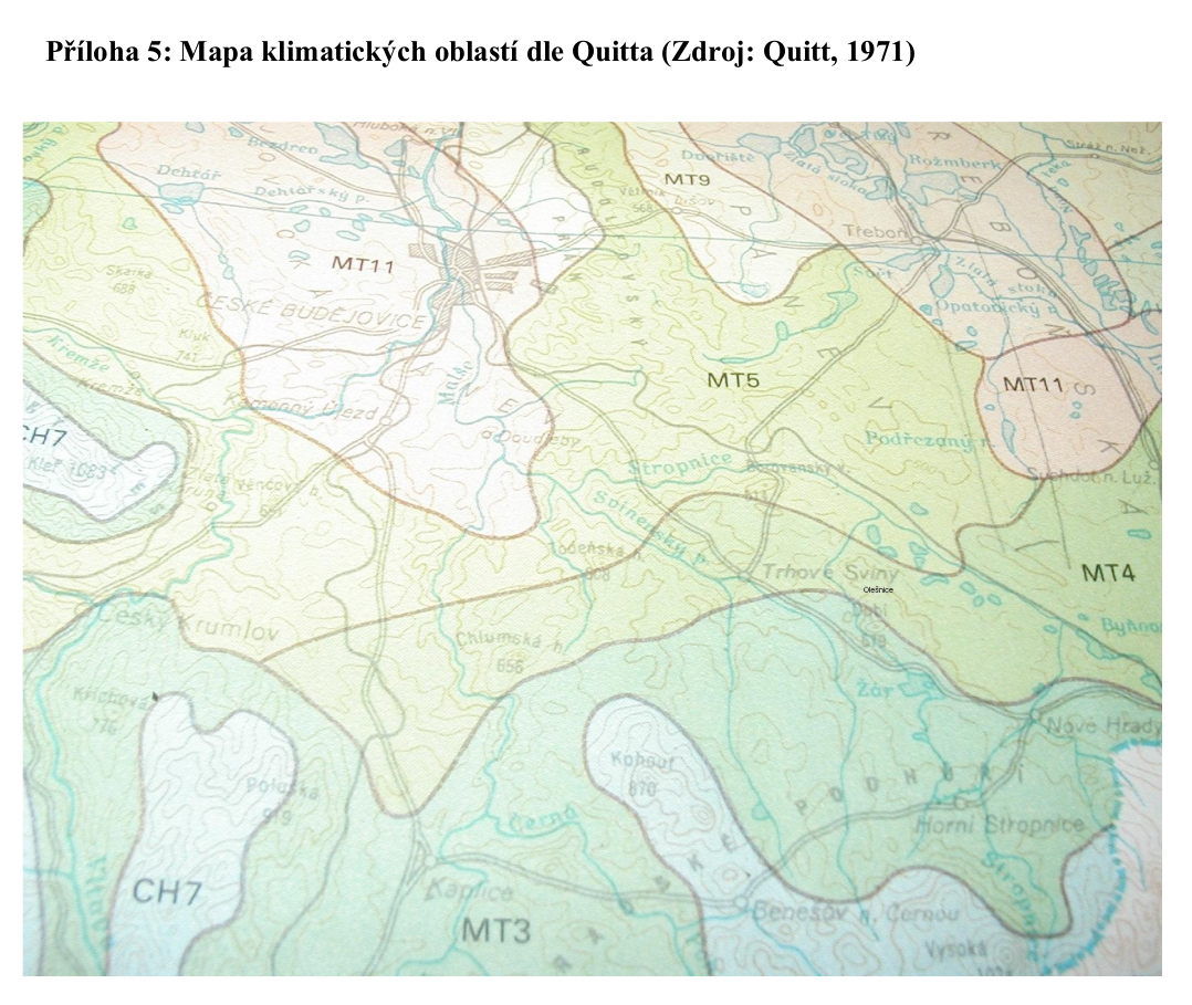 Zákres podnebných oblastí dle Quitta
